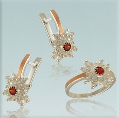 Срібний набір 925 проби з золотими вставками "Сандра"